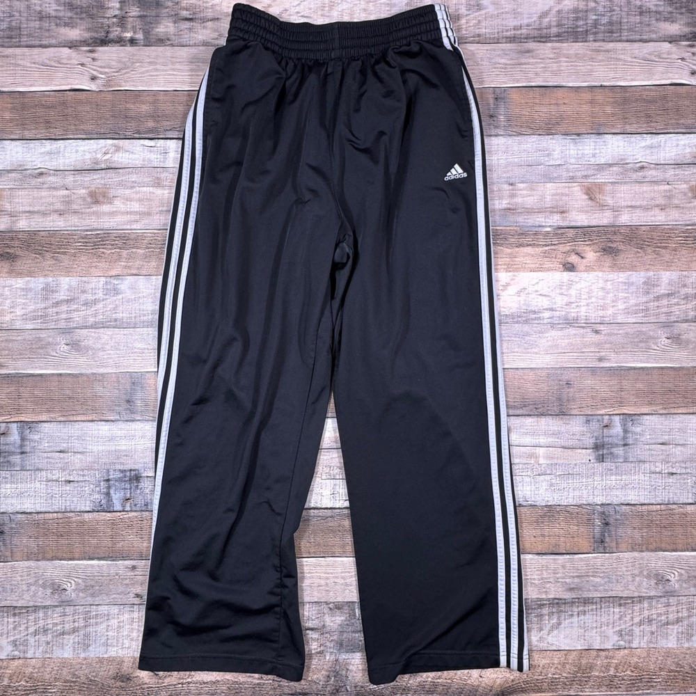 Adidas Mens Black White Triple Stripe Athletic‎ Track Pants Elastic Waist Small